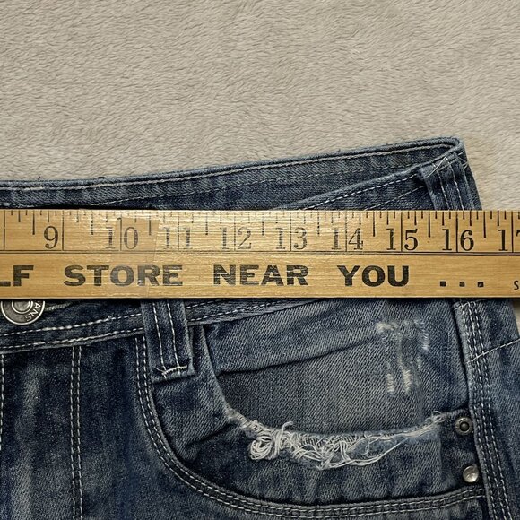 Yaso Brand Jeans Men 32 x 33 Blue Y2K Straight Distressed Studded Pockets Grunge - Picture 7 of 16